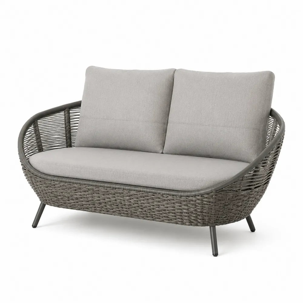 Divano da esterno in rattan con cuscini in poliestere Grigio