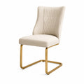 Sedia da pranzo in tessuto beige con struttura in metallo dorato