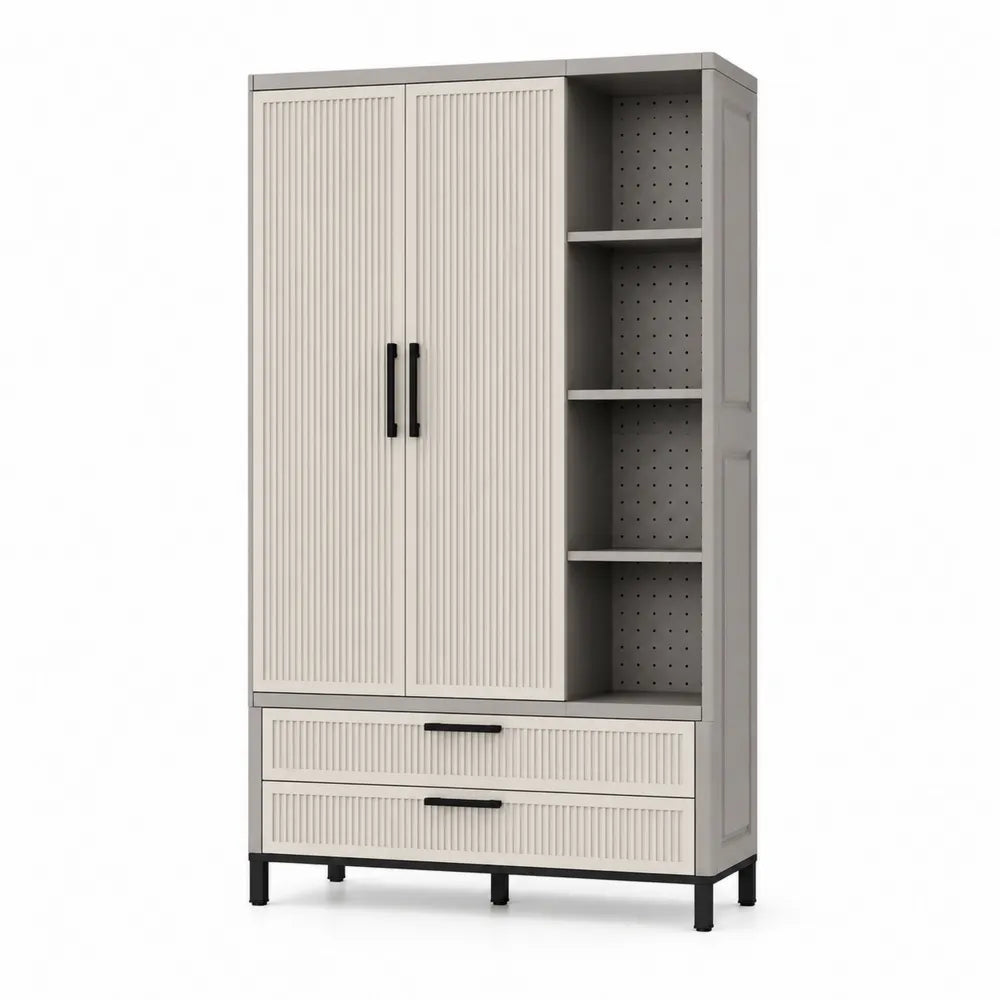 Armadio MDF con Ripiani e Cassetti Beige e Grigio