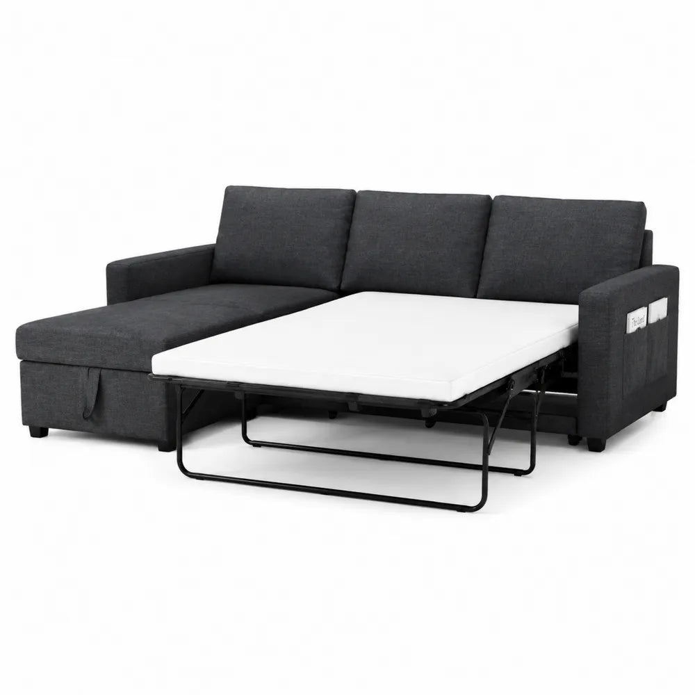 Divano Letto Angolare in Tessuto Grigio con Contenitore