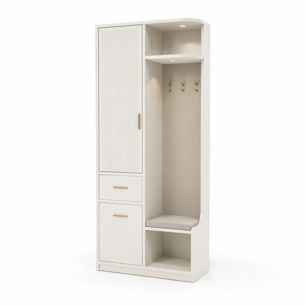 Mobile da ingresso bianco con ante e panca