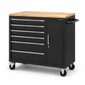 Carrello porta attrezzi in metallo con piano in legno e ruote