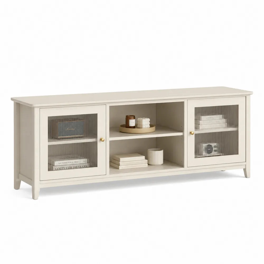Mobile TV in Legno con Ante in Vetro Temperato Bianco 150x40x60 cm